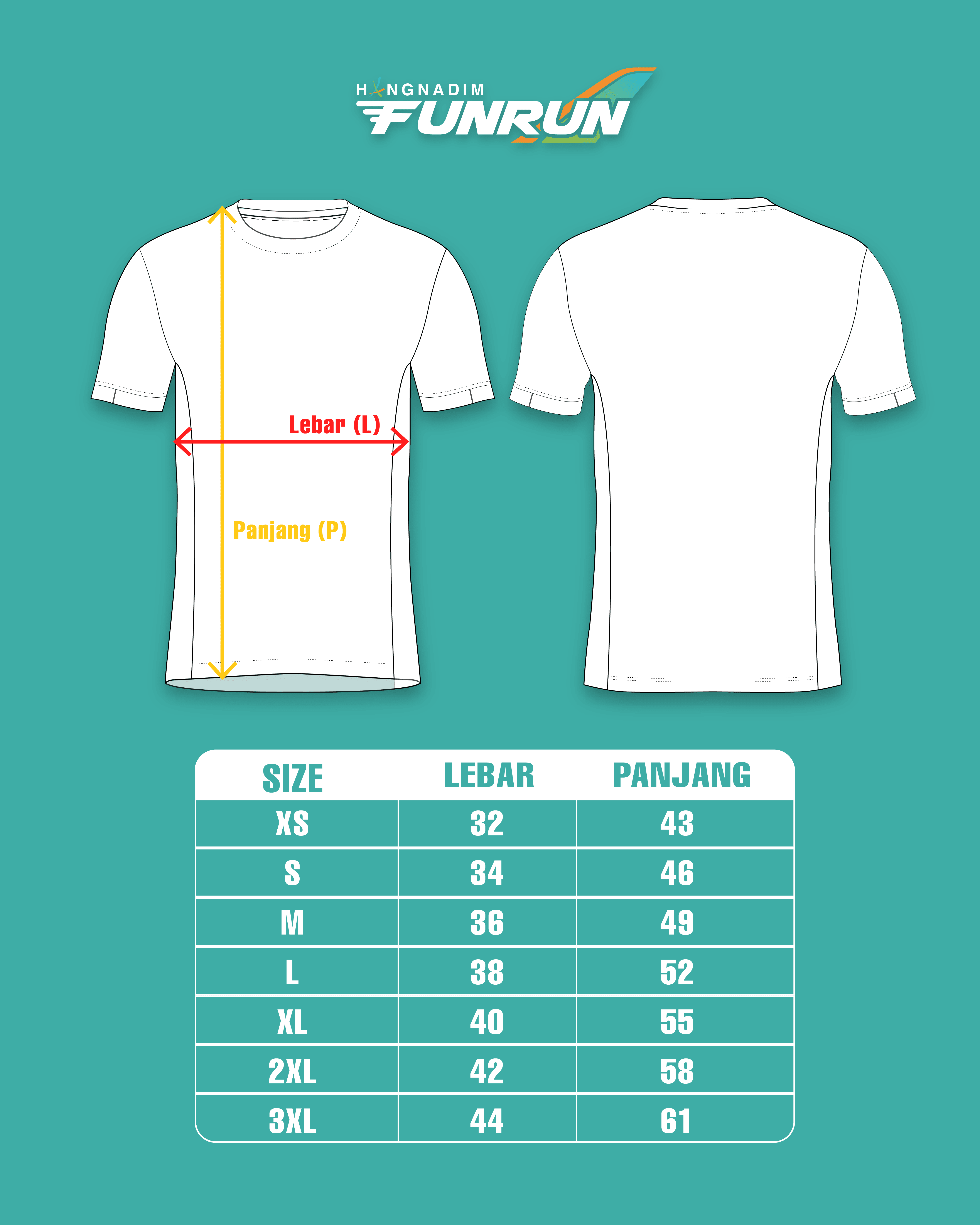 Panduan ukuran jersey resmi Hang Nadim Fun Run