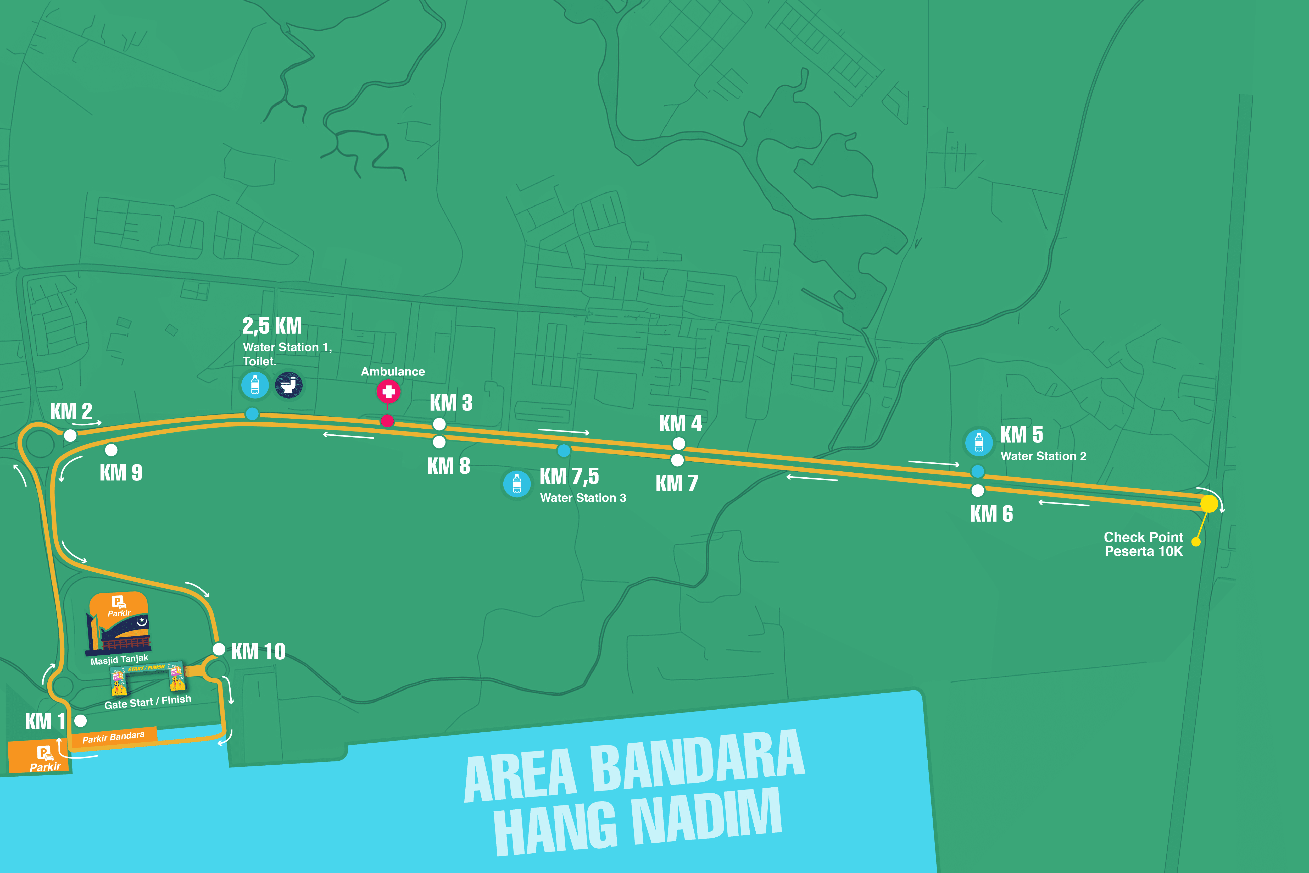 Peta rute lari 10K Hang Nadim Fun Run