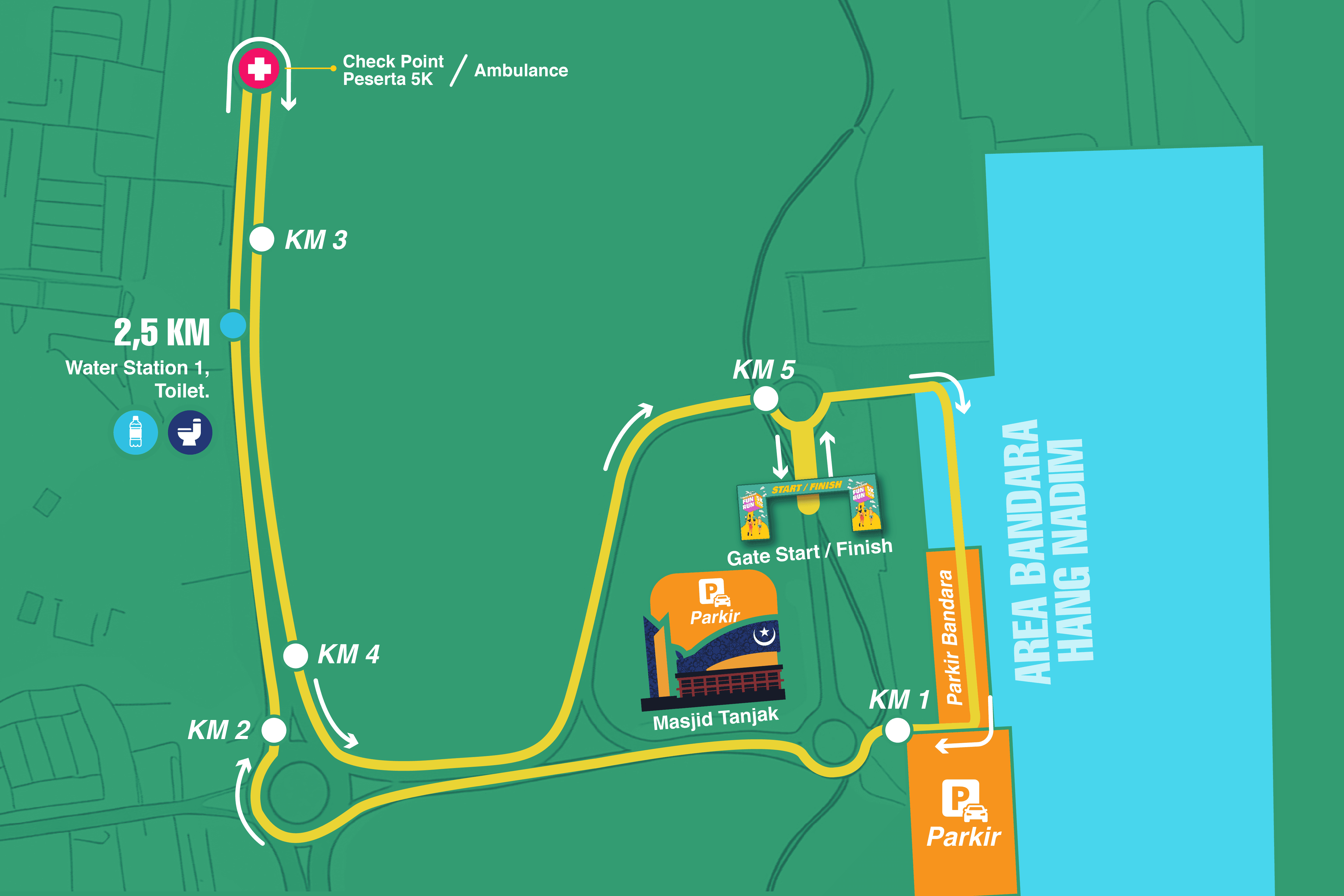 Peta rute lari 5K Hang Nadim Fun Run